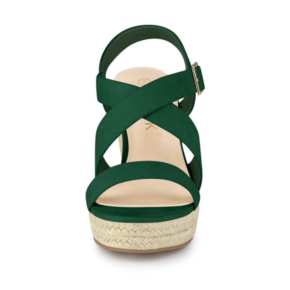 Espadrilles Platform Slingback Emerald Green Wedges Sandals - Picture 2 of 6